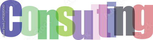 Consulting Word Art with Overlapping Gradient Text on White Background
