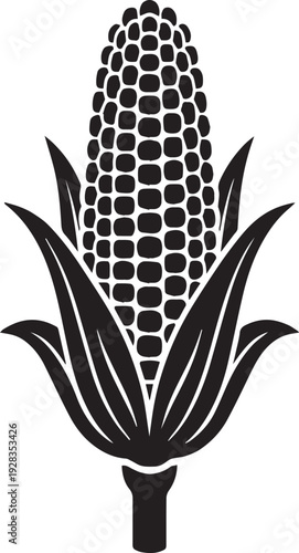 Hand Drawn Ear of Corn with Husk Silhouettes