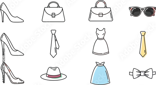 Collection of fashion accessories and clothing items for men and women