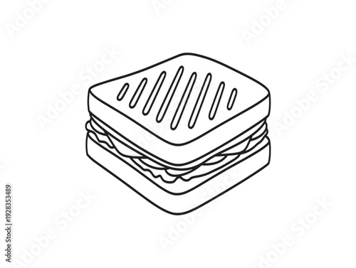 A simple line drawing of a square sandwich with grill marks on top