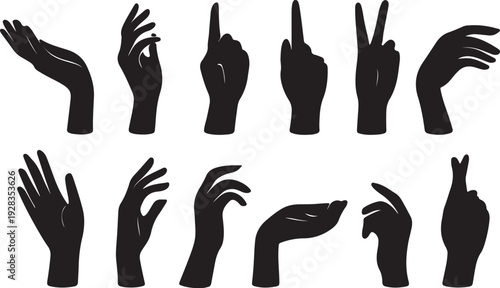 Female hands of different gestures silhouette vector