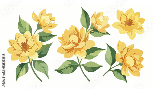 Vibrant tropical yellow flowers watercolor illustration collection
