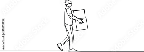 A man carrying a large box while walking down a street Vector