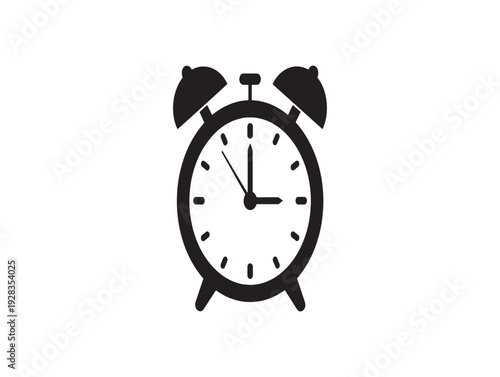 A black and white illustration of an analog alarm clock