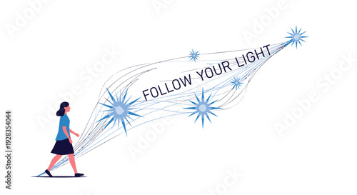 Woman following inspirational light vector