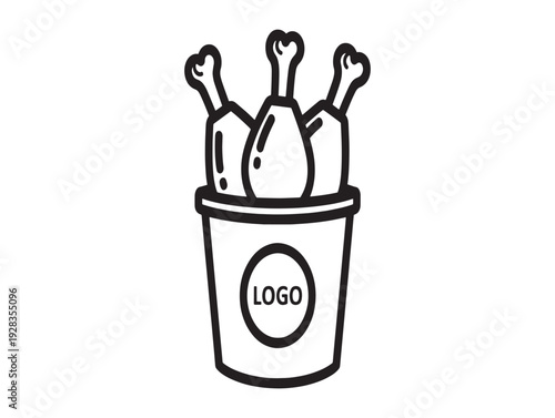 A bucket of chicken bones with a logo on the side