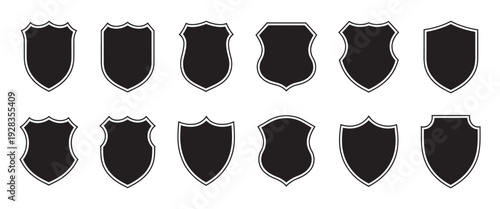 Police Badge Shape, Shield Vector Silhouettes, Security Badge, Football Patch, Protection Icon, Black Illustration, Isolated