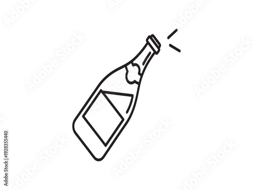 A simple line drawing of a bottle with a cork popping out