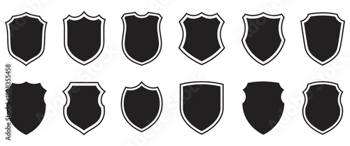 Police Badge Shape, Vector Shield Silhouettes, Security and Football Patch Icons, Protection Illustration, Isolated Design