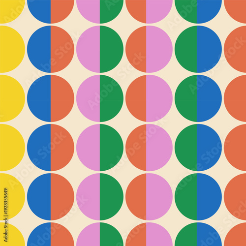Colorful Retro Geometric Pattern with Symmetrical Circles and Bold Colors