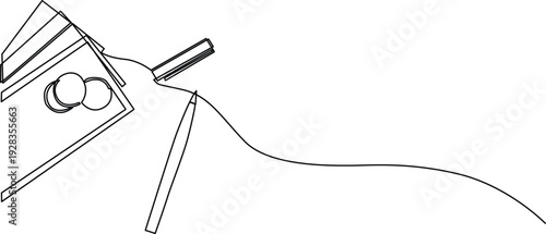 A close-up view of a magnifying glass resting on a surface with coins. Vector