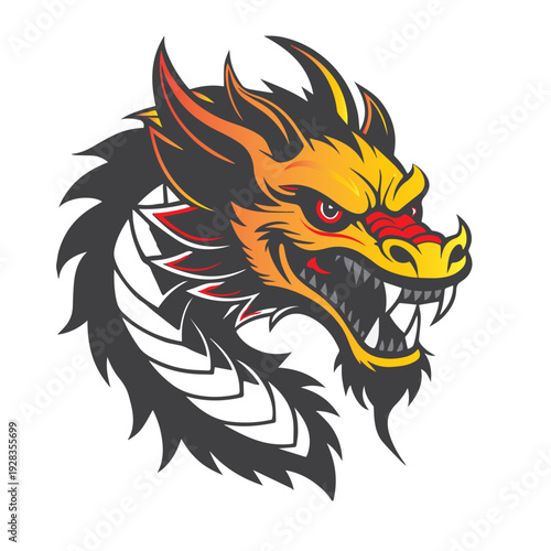 Fierce Dragon Head Mascot Logo Vector Illustration – Aggressive Fantasy Creature in Flame Style