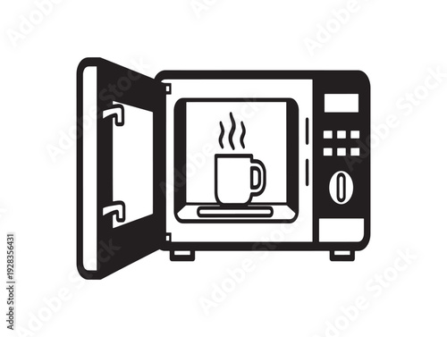 Wallpaper Mural Microwave oven with open door and steaming cup of coffee Torontodigital.ca