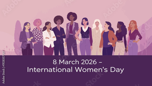 Diverse group of women celebrating International Women's Day together in solidarity and unity
