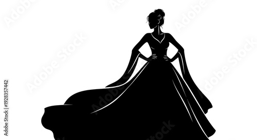 Elegant woman silhouette illustration posing dynamically in formal wear