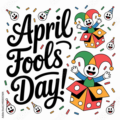 Colorful April Fools Day Cartoon Typography Illustration with Funny Face.