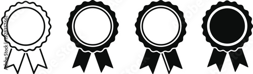 Four black and white rosette ribbons with varying designs