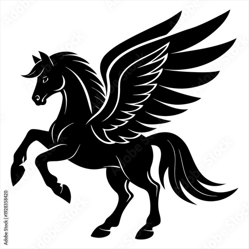 Silhouette vector art of a powerful winged horse 