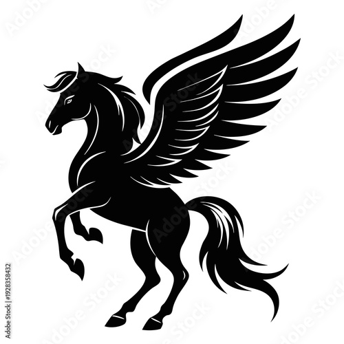 Silhouette vector art of a powerful winged horse 