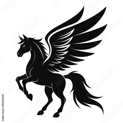 Silhouette vector art of a powerful winged horse 