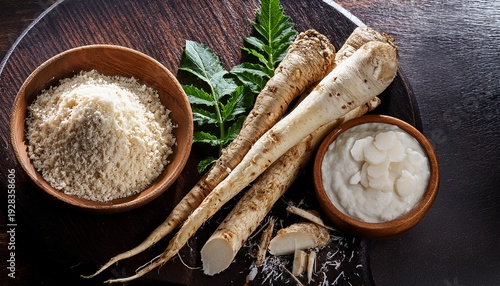 raw horseradish roots and grated horseradish