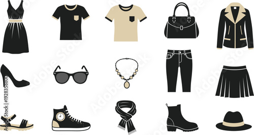 Collection of modern fashion accessories and clothing items for stylish outfits