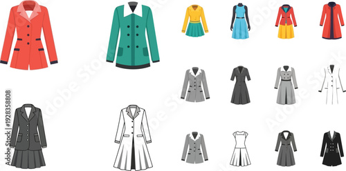 Collection of various stylish women's coats and jackets in different colors