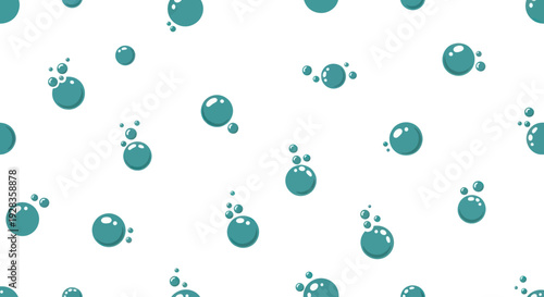 Seamless pattern of teal colored bubbles on white background, flat design vector illustration