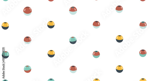 Repeating pattern of colorful spherical buoys on a white background, flat design style