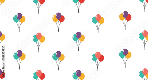 Vector illustration of colorful balloons arranged in a repeating pattern on a white background.