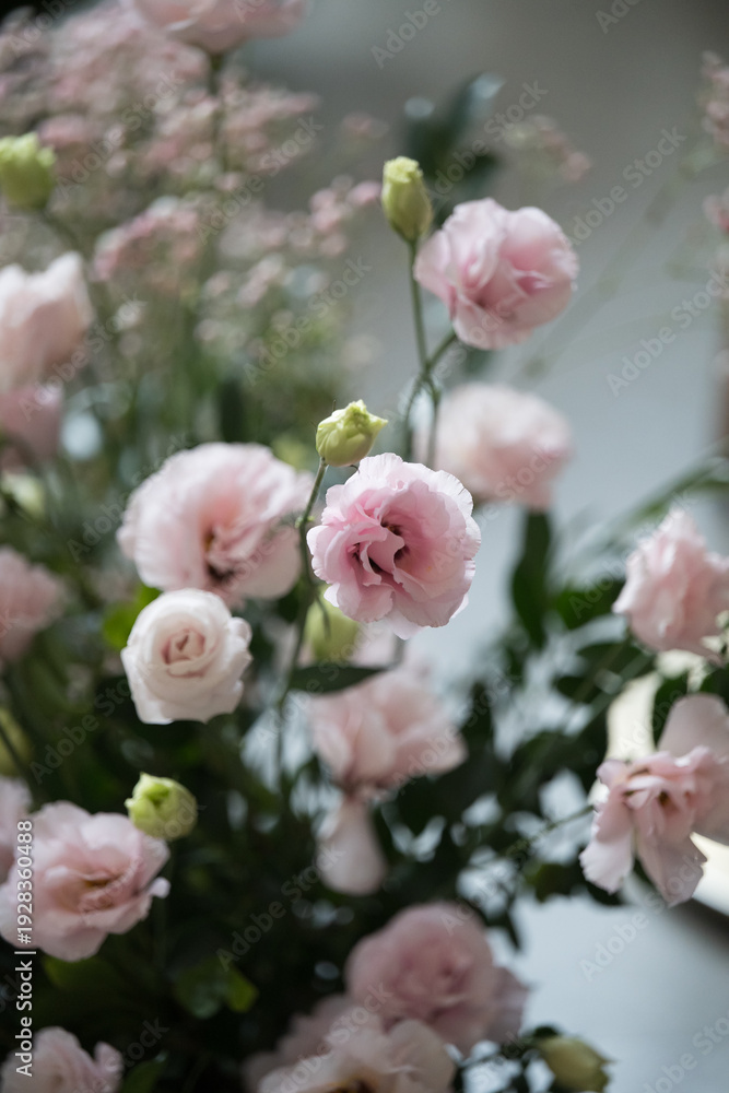 Fototapeta premium Beautiful pink wedding flowers for interior decoration, romantic floral arrangement, soft elegant background