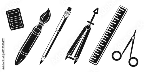 Assorted writing instruments including pens, pencils, and markers displayed together Vector