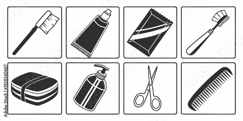 A collection of various sewing tools and accessories displayed in a grid layout Vector