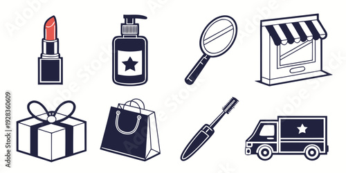 Assorted icons representing various services and items in a stylized format. Vector