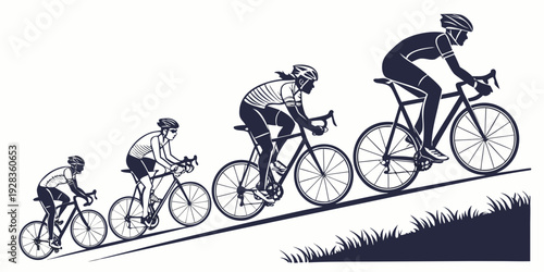 Cyclists racing in a sequence showing their progression through the race Vector
