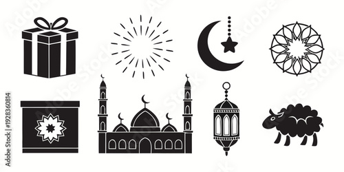 Diverse religious and cultural symbols depicted in black and white icons Vector