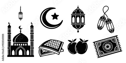 Diverse symbols representing islamic culture and traditions Vector