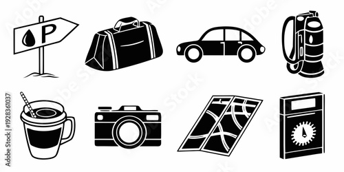 Collection of diverse icons representing various objects and activities Vector