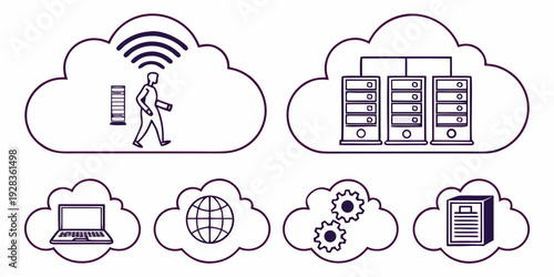 Illustration of various cloud computing services and their applications Vector