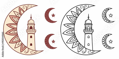 A captivating illustration of crescent moons and intricate patterns Vector