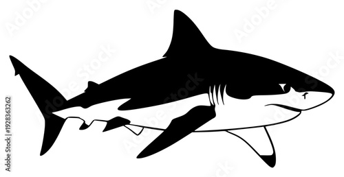 A stylized silhouette of a shark on a , blue, illustration, jaw, profile, sea, shark, white, against transparent background