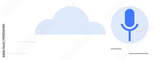 Voice control, cloud storage, automation, smart devices, digital communication, speech recognition. Blue microphone and cloud icons. Voice control and cloud storage concept