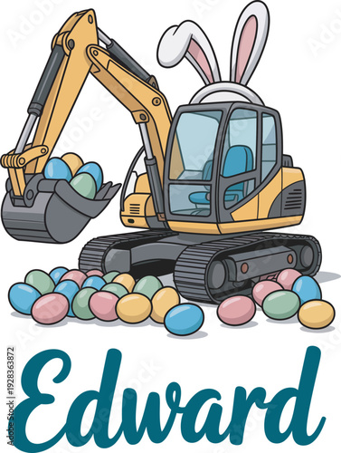 Easter Excavator Bunny Ears T-Shirt Design