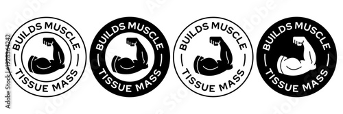 Strong hand black line icon set. Muscle arm logo, label, badge, symbol, strength, bicep, power, high, protein, man, flex, strong bone calcium, human body concept. Vector illustration.