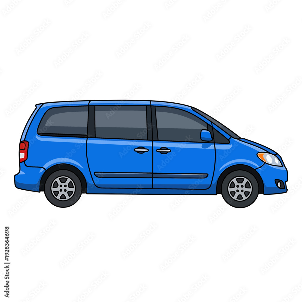 Obraz premium Blue Minivan Side Profile Vector Icon 