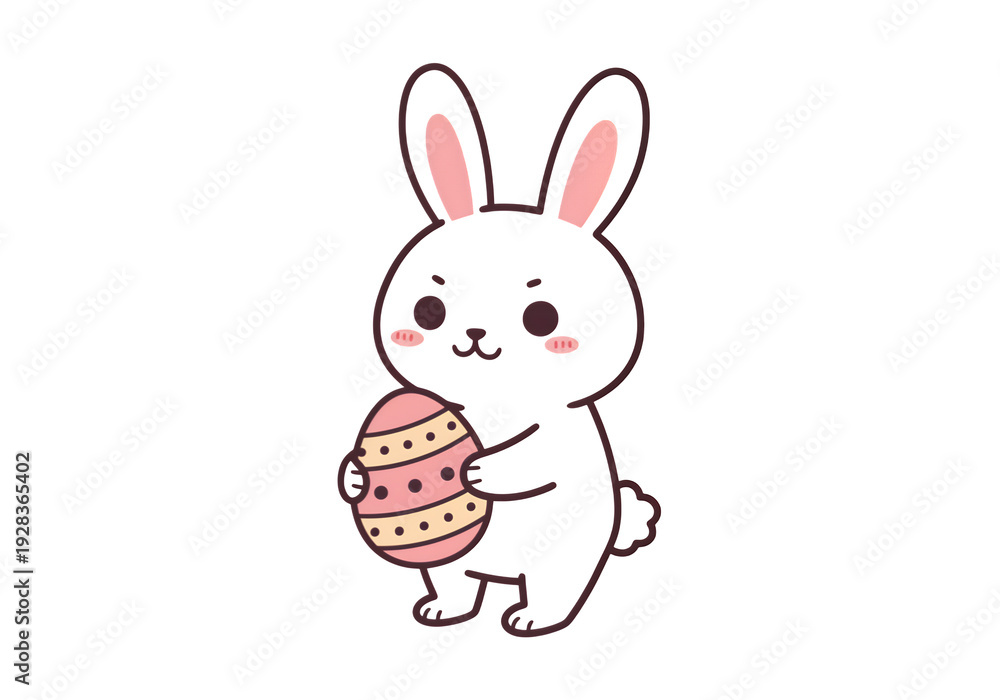 Fototapeta premium Black bunny holding pink and yellow easter egg isolated on a transparent background 1