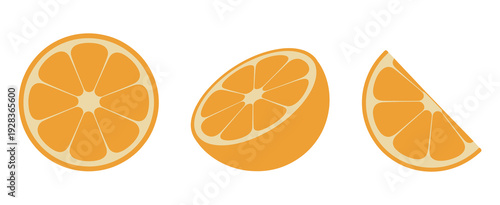 Orange Slices, Citrus Fruit Icons Set, Flat Vector, Round and Halved Fruit, Juice Illustration, Vitamin C Design