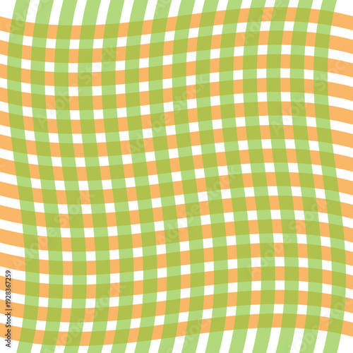 A grid pattern composed of alternating green and orange plaid.