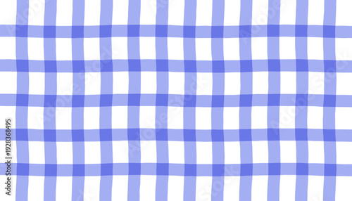Hand-drawn blue gingham pattern, seamless checkered background, purple and blue plaid vector.