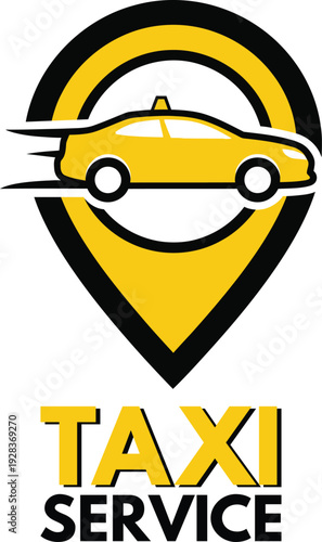 Yellow Taxi Service Logo with Location Pin Icon Vector for Transportation Business Branding